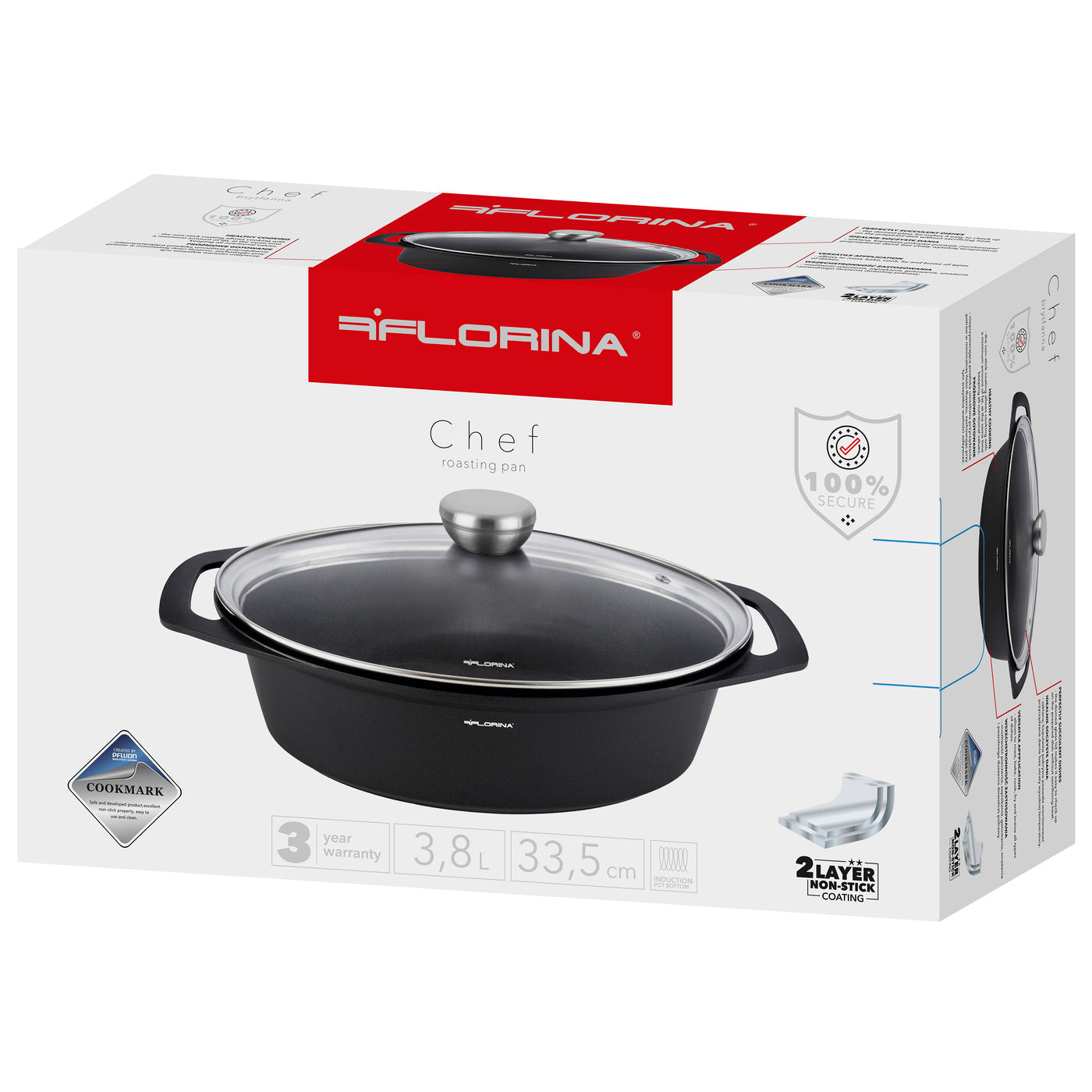 Алюмінієва форма для запікання Florina Chef 33,5 см x 25 см x 9,8 см 3,8 л