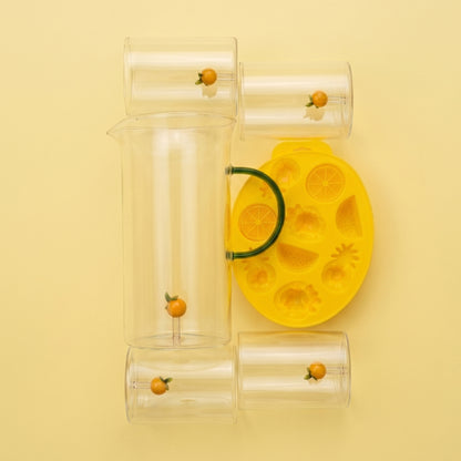 Czas na Lemoniadę - zestaw 4x szklanki Glasio 280 ml + dzbanek Glasio 1,4 ml + foremka na kostki lodu silikonowa 22,5x17cm Amarelo