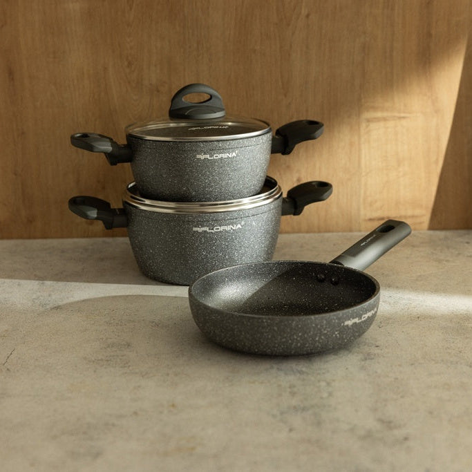 Zestaw 2 sztuk garnków i 1 patelni FLORINA LAVA STONE by Mateusz Gessler 18 cm 20 cm 20 cm