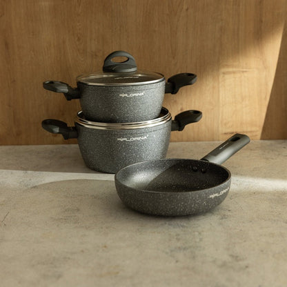 Zestaw 2 sztuk garnków i 1 patelni FLORINA LAVA STONE by Mateusz Gessler 18 cm 20 cm 20 cm