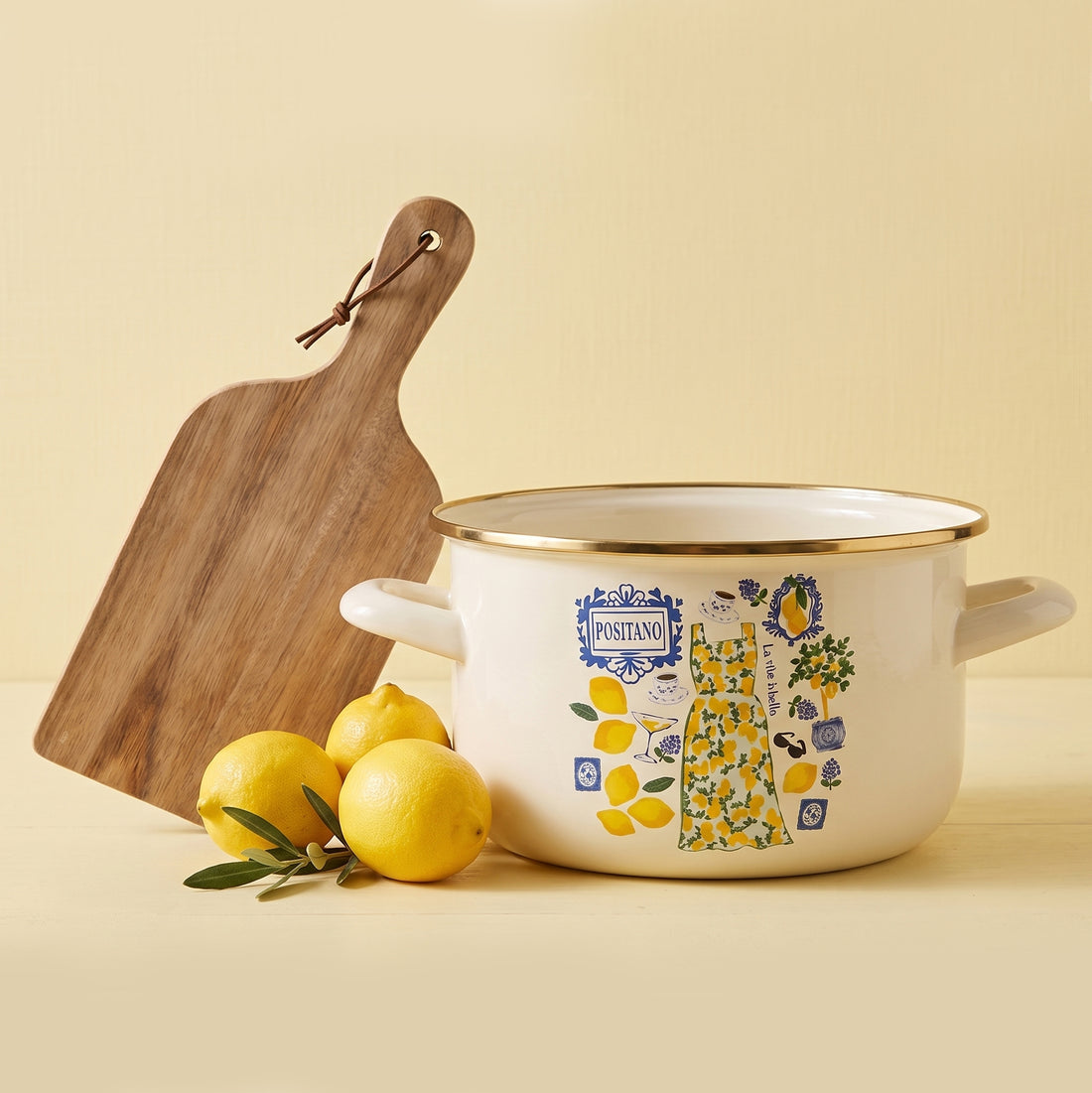 Cucina - zestaw deska do serwowania z drewna akacjowego Cortea 42cm + garnek emaliowany Positano 20 cm 4l