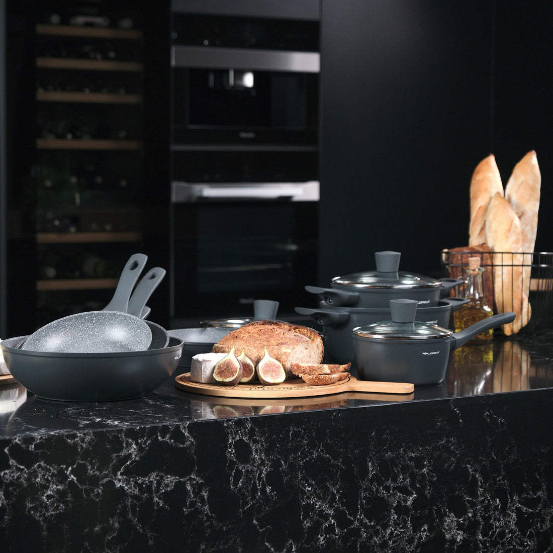 Zestaw 4 elementowy komplet garnków Florina Savoy by Mateusz Gessler ciemny szary| aluminum | powłoka non-stick| wszystkie typy kuchenek