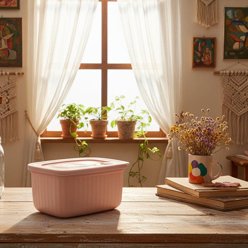 POJEMNIK PLASTIKOWY PROSTOKĄTNY VINCENT 650ML RÓŻOWY/BEŻOWY