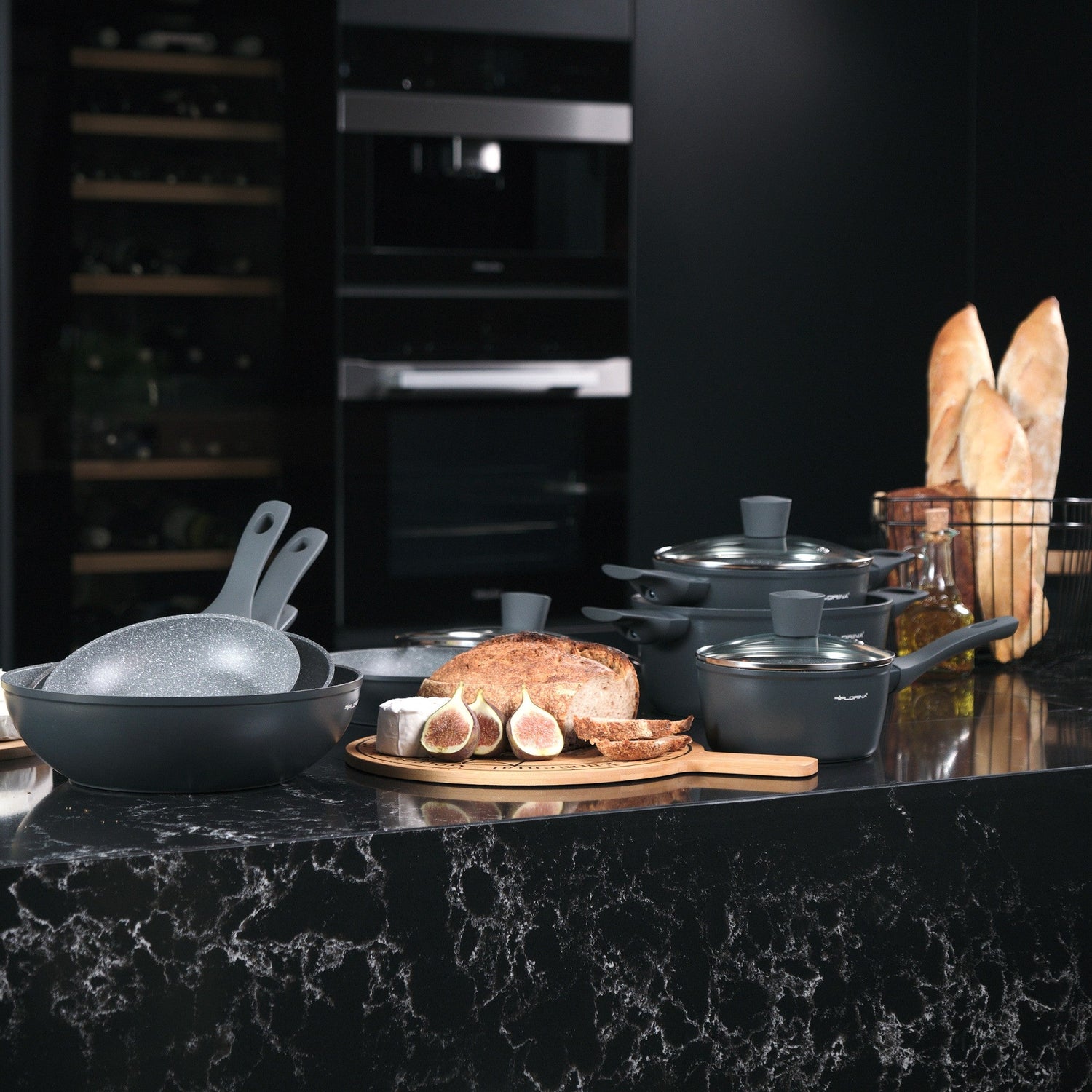 Zestaw 7 elementowy komplet patelni i garnków Florina Savoy by Mateusz Gessler ciemny szary| aluminum | powłoka non-stick| wszystkie typy kuchenek
