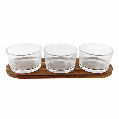 MISECZKI DO DIPÓW SZKLANE OKRĄGŁE NA PODSTAWCE AKACJOWEJ WOODGLASS 4 EL.