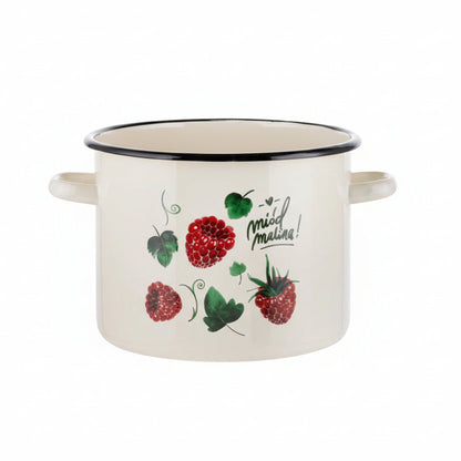 Garnek emaliowany Emalia Polska Pleszew Malina 18 cm 3,2 l kremowy