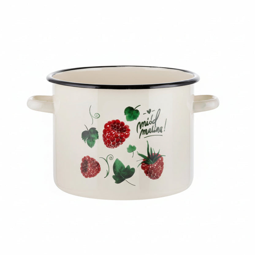 Garnek emaliowany Emalia Polska Pleszew Malina 20 cm 4,5 l kremowy